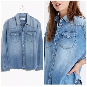 Madewell western denim oversized western shirt in Aberdal. AJ985